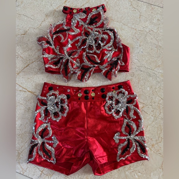 Glamour Costumes Red Sequin 2 Piece Dance Costume - Picture 9 of 13